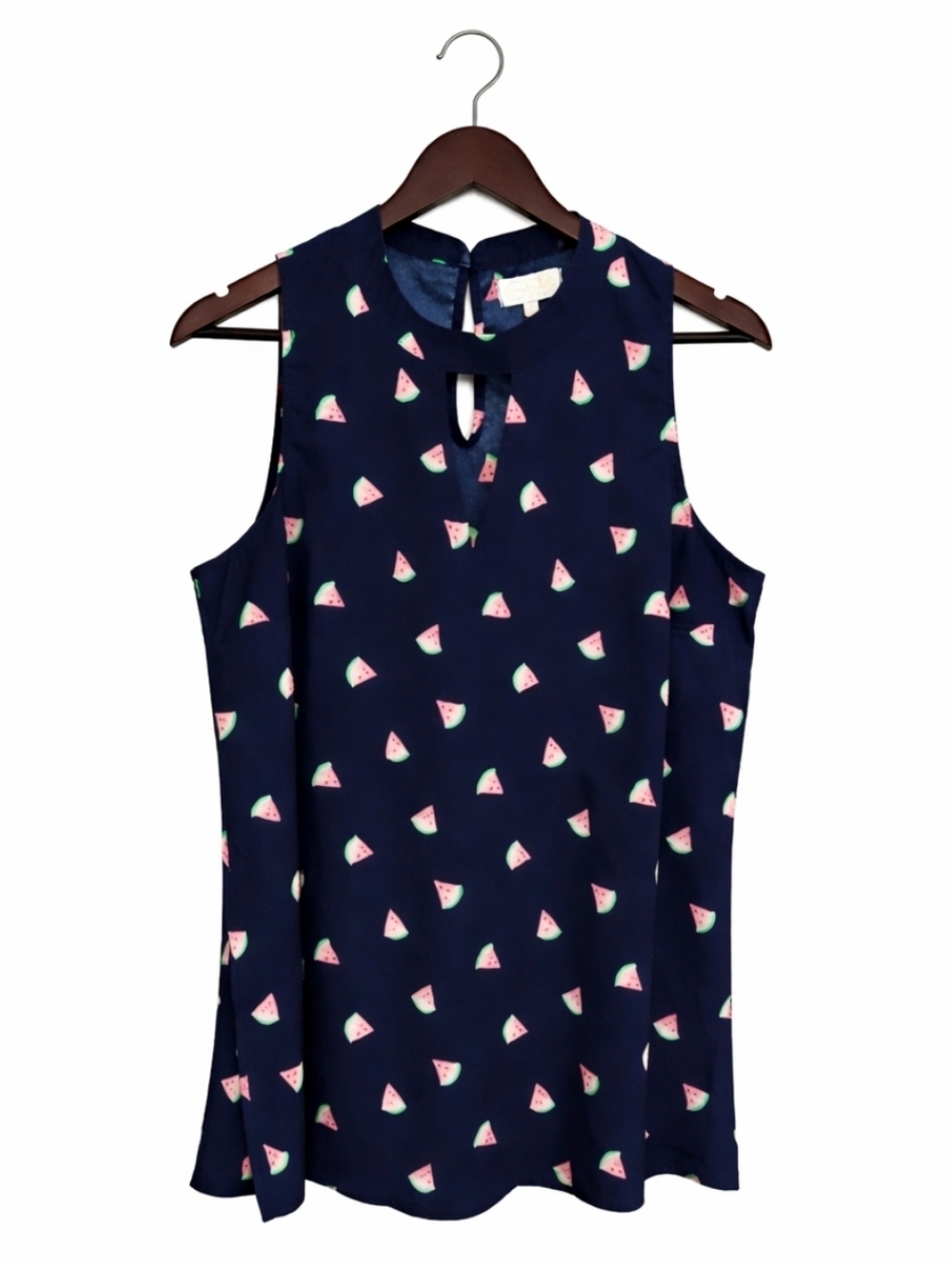 Mudpie Navy Watermelon Sleeveless Keyhole Blouse Sz Med